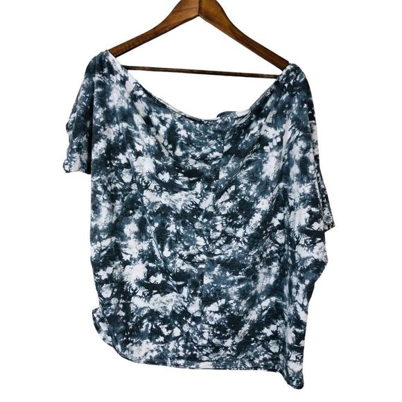 4/$45 | KIM & CAMI | Blue White Tie Dye Off Shoulder Shirt | Plus 1XL - Picture 2 of 6